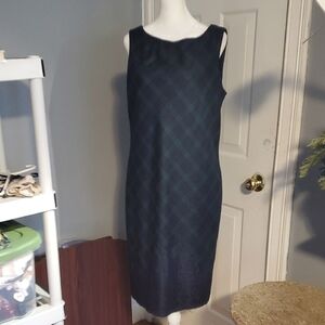 Talbots Black and Green Plaid Mini Dress With Lace Trim